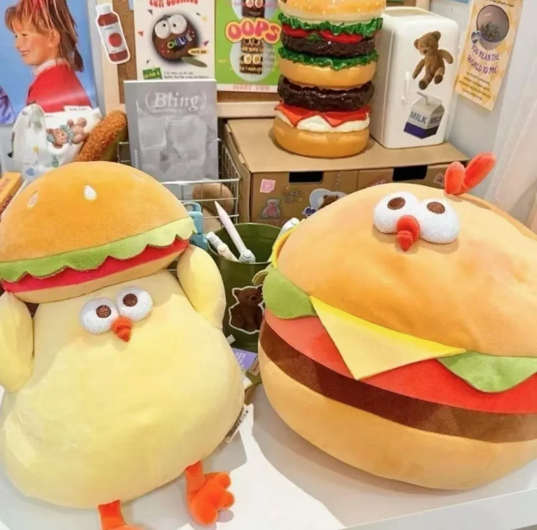 Lindo juguete de peluche de pollo Kawaii, sándwich de hamburguesa, muñeco de peluche, comida, Animal, decoración de habitación, sofá suave, almohada, regalo de cumpleaños para niños