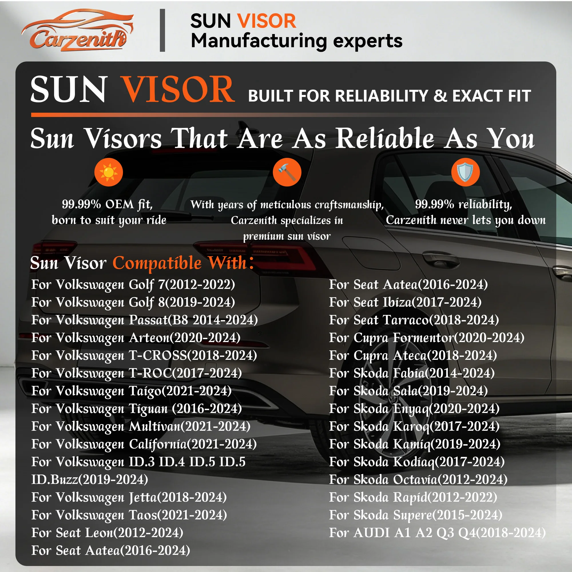 Sun Visor For VW Golf Mk7 Mk8 Sportsvan Passat B8 B9 Jetta Skoda Octavia Fabia Superb Mk3\4 Scala Enyaq Karoq Kamiq Rapid Kodiaq