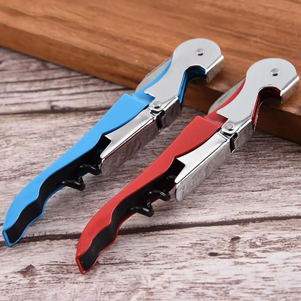 Red Wine Opener 3-in-1 Stainless Steel Bottle Opener Ergonomic Handle Foldable Beer Caps Remover Manual Corkscrew with Cutter