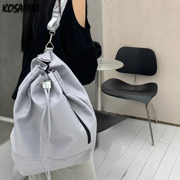 

Simple Drawstring Vintage Solid Backpack High-capacity Streetwear Trendy Preppy Schoolbags New Y2k Casual Backpacks for Students