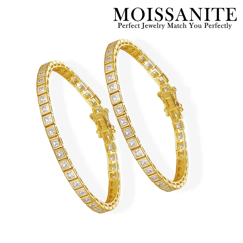 

Теннисный браслет с кубическим цирконием огранки принцессы 3 мм/4 мм, стерлинговое серебро 925 пробы, позолоченные 18 карат, ювелирные изделия в стиле хип-хоп со льдом для мужчин и женщин