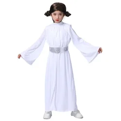 New 2024 Kids Cos Costume of Princess Leia From Star Wars Halloween Outfit and Dress Up Attire for Movie Role Play Anime Cosplay