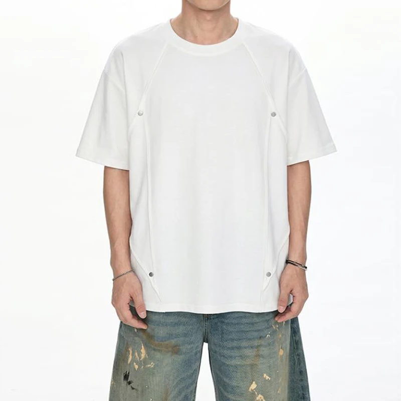 Japanese Style Hip Hop Cooling Mens T Shirt Summer Plus Size Tops Streetwear Punk Rivet Pleated Designer T-shirts Camiseta Tee
