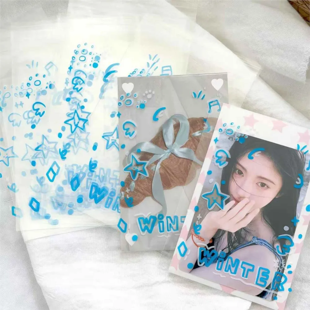 50pcs 8x10cm Kawaii Clear OPP Sealing Bags Ins Cute Packaging Pouches For Kpop Photo card Badge Candy Small Handmade GiftStorage