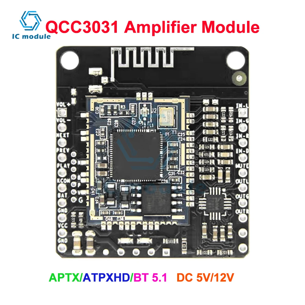 DC 12V/5V QCC3031 APTX/ATPXHD Lossless Music 5.1 Receiver Board Amplifier Module for Audio Car Amplifier Speaker