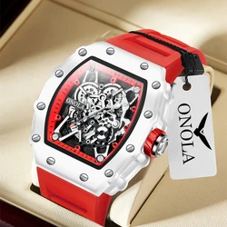 Marchio di moda ONOLA Orologio da polso al quarzo da uomo Casual Luminoso Orologi da polso impermeabili Tonneau Sport Cinturino in silicone Orologio da uomo 2024