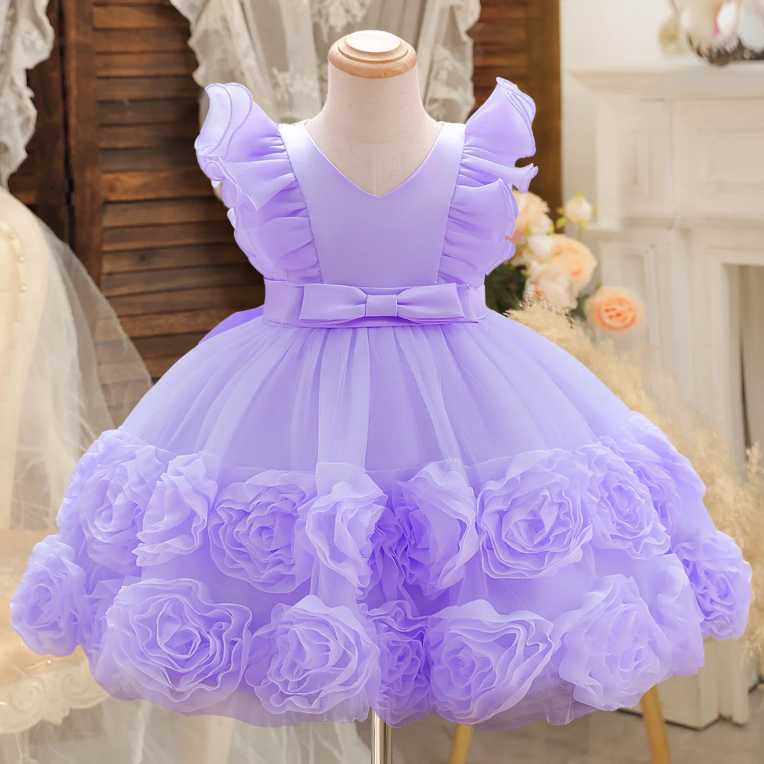 Baby Girls Princess Dress Toddler Summer Tutu Kid Wedding Birthday Party Dresses for 1-5Y Flower Girl Fluffy Appliques Gala Gown