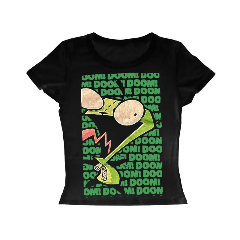 Gothic Harajuku Punk Print T-Shirt Y2k styl krótki rękaw Skinny Cropped Tees Women kawaii Sexy streetwear 2000s Emo girls tops