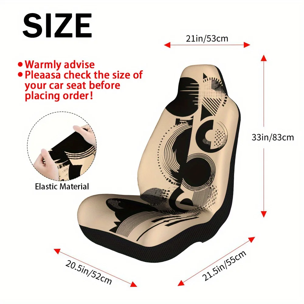 Set Of 2, Abstract Black Geometric Shapes Car Seat Covers – Trendy And High-Quality Complete Set For Two Front Seats, Universall