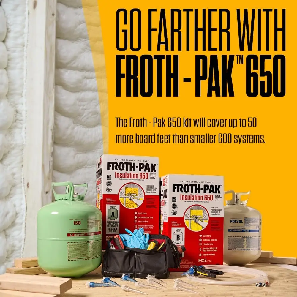 650 Spray Foam Insulation Kit, 15 ft Hose. Insulates Cavities, Penetrations & Gaps Up to 2" Thick. Yields Up to 650 Board ft