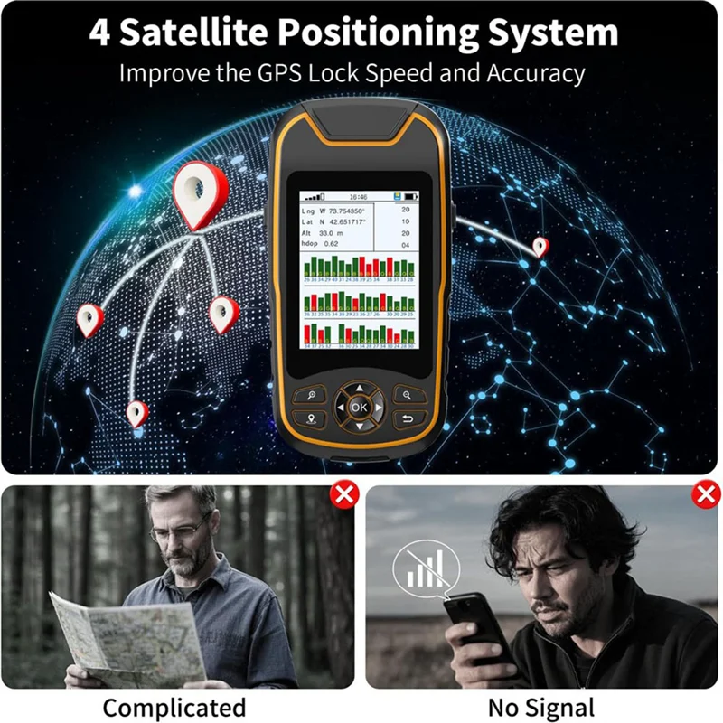 【Cavo USB-C】 GPS portatile A8 per escursionismo, supporto multi-GNSS, navigatore GPS robusto e impermeabile GPS portatile satellitare