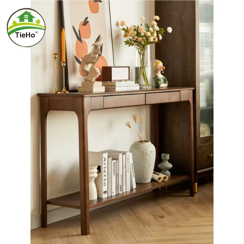 Nordic Style Solid Wood Console Table With Drawer Living Room Hallway Vintage Narrow Side Table Wooden Long Table Home Furniture