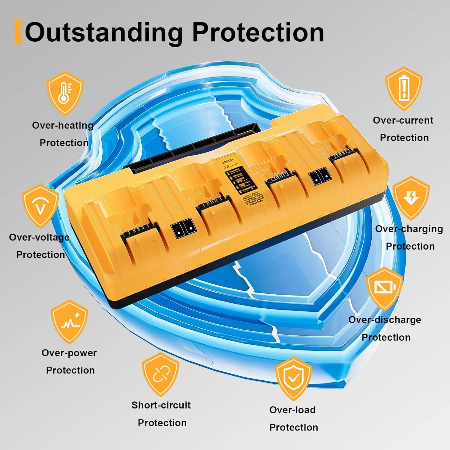 Sostituzione per caricabatteria Dewalt DCB104, compatibile con la stazione di ricarica multibatteria Dewalt 12V 18V, caricabatterie rapido a 4 porte