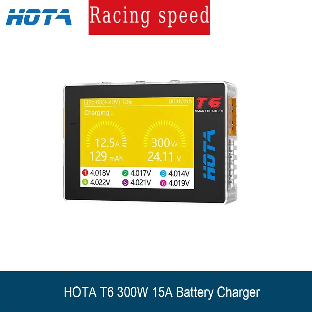 HOTA T6 300W 15A Battery Charger LiHv Lipo NiMh Li-ion Ni-Cd Digital RC Charger 1-6S Lipo Balance Charger Discharger PD 90W 5A