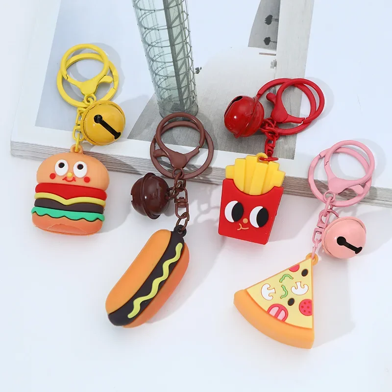 Novelty PVC Faux Food Keychain Collection Cute Mini Burger Fries Pizza Hot Dog Toy Pendant Backpack Charm Accessory