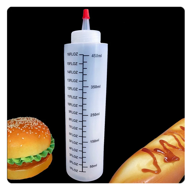 120/350/450ml Plastic Needle-nosed Scale Squeeze Bottle Squeezable Bottle With Leak-proof For Kitchen Salad Sauce Squeeze Bottle