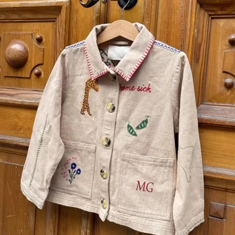 Children's Spring Autumn New Cute Embroidered Versatile Clothing Boys Girls Trendy Baby Open Cardigan Top Fashionable Outfit