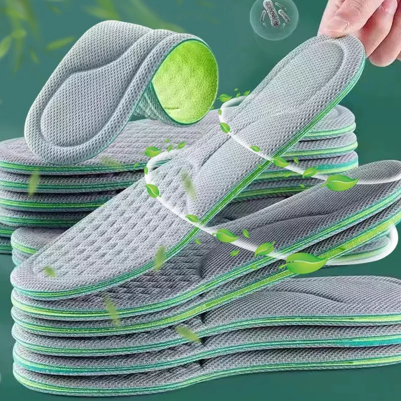 2025 ฤดูร้อนสีเขียวสีดําหน่วยความจําโฟม Insoles 5D Unisex Soft ระงับกลิ่นกายกีฬาดูดซับเหงื่อพื้นรองเท้า Antibiotic รองเท้าอุปกรณ์เสริม