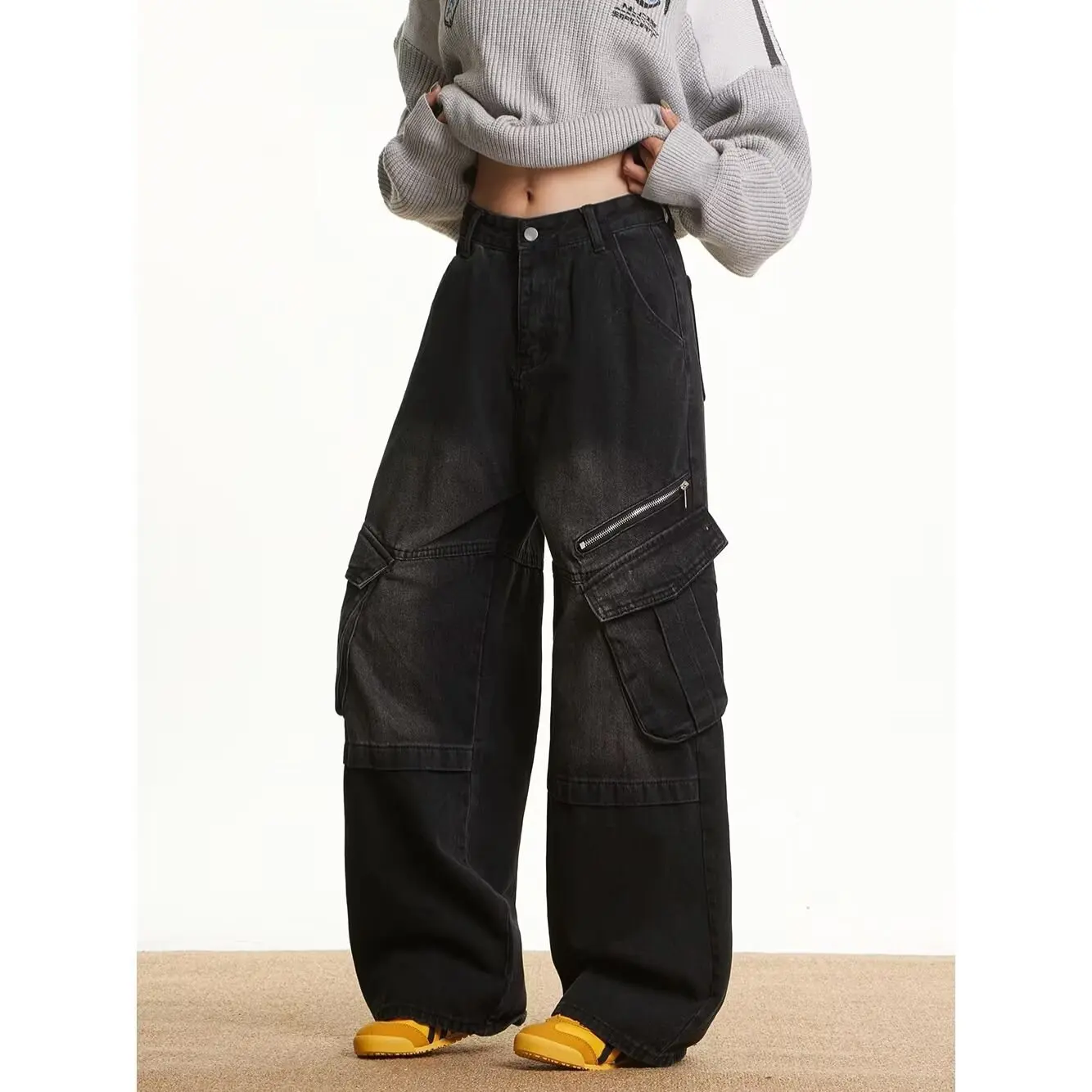 

Casual y2k Loose Cargo Black Baggy Jeans For Man Gothic Denim Trousers Chic Vintage Wide Leg Pants Daily Man Clothes Clothing
