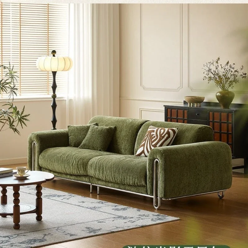 Green chenille fabric sofa removable and washable medieval living room wabi sofa