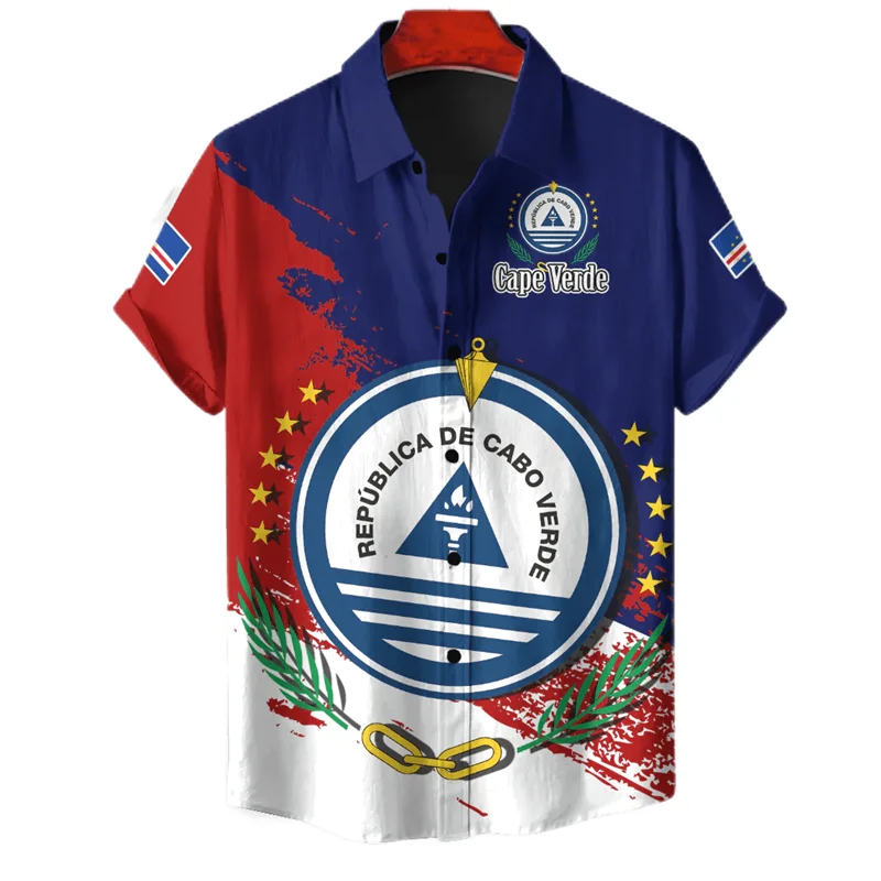 Africa Cape Verde Map Flag 3D Print Shirts For Men Clothes National Emblem Beach Shirts Patriotic Coat Of Arms Blouses Male Tops