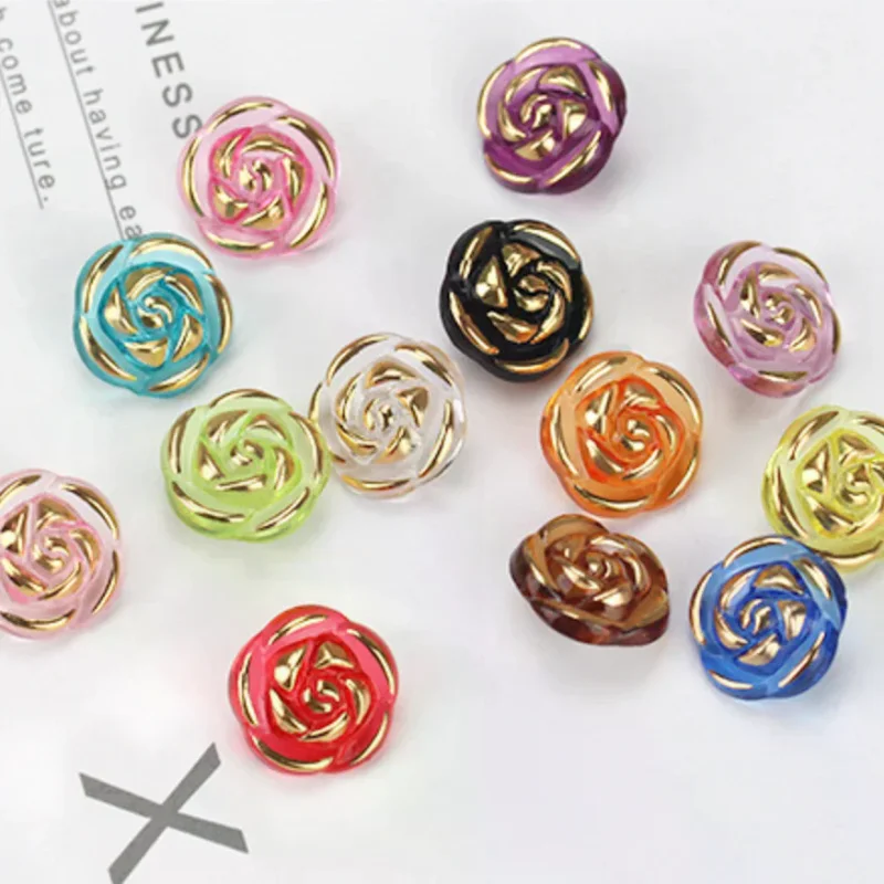 Popular 30 Pcs Acrylic Rose Flower Buttons Shirt Sweaters Buttons Sewing Accessories DIY Crafts