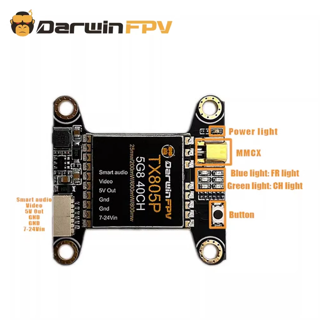 

DarwinFPV TX805P VTX 5.8G 40CH 25/200/600/800mW FPV Transmitter LED Display For Drone Quadcopter