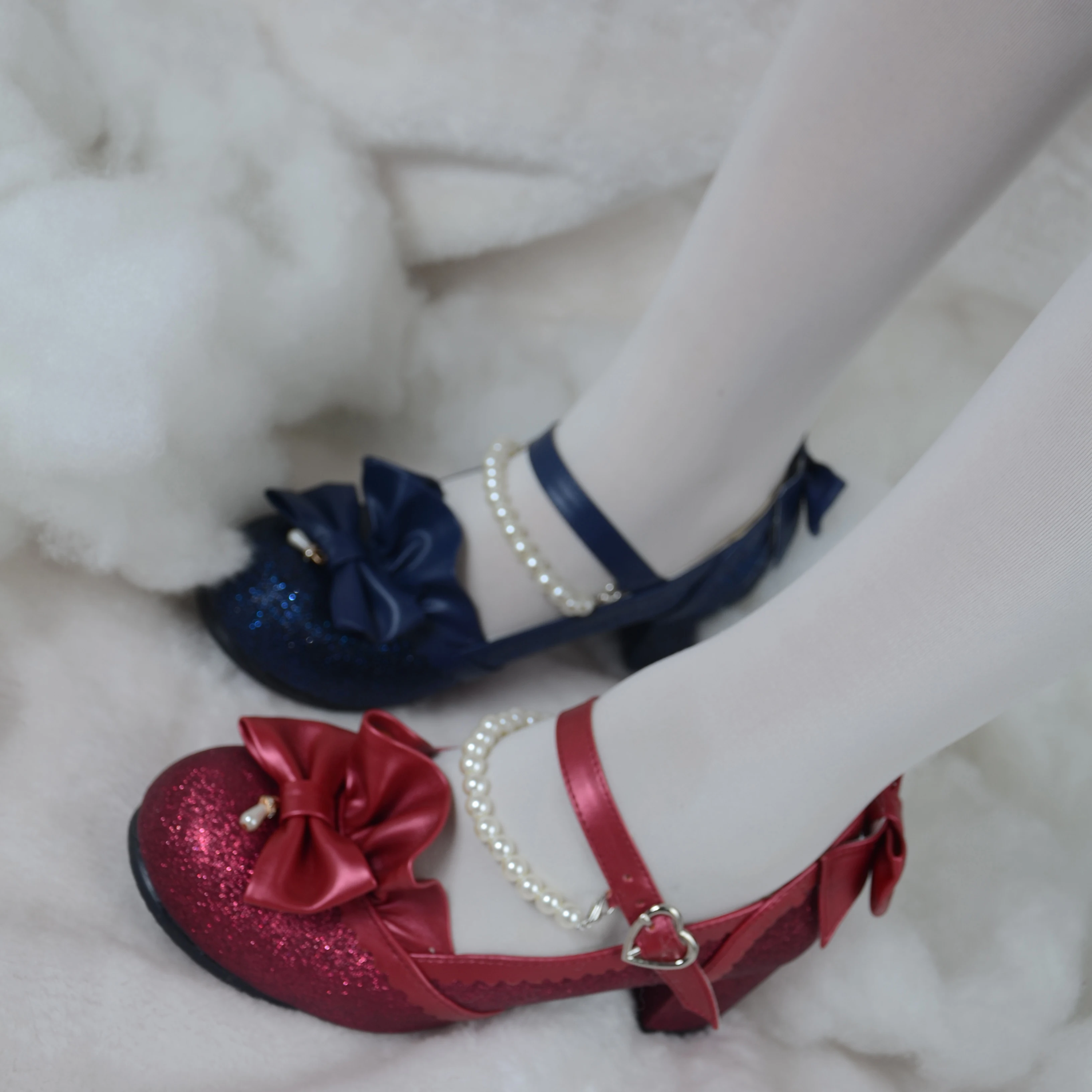 Kawaii Meisje Zoete Lolita Schoenen Ster Parel Kant Strik Prinses Kawaii Schoenen Ronde Kop Hoge Hak Vrouwen Schoenen Loli Cosplay cos