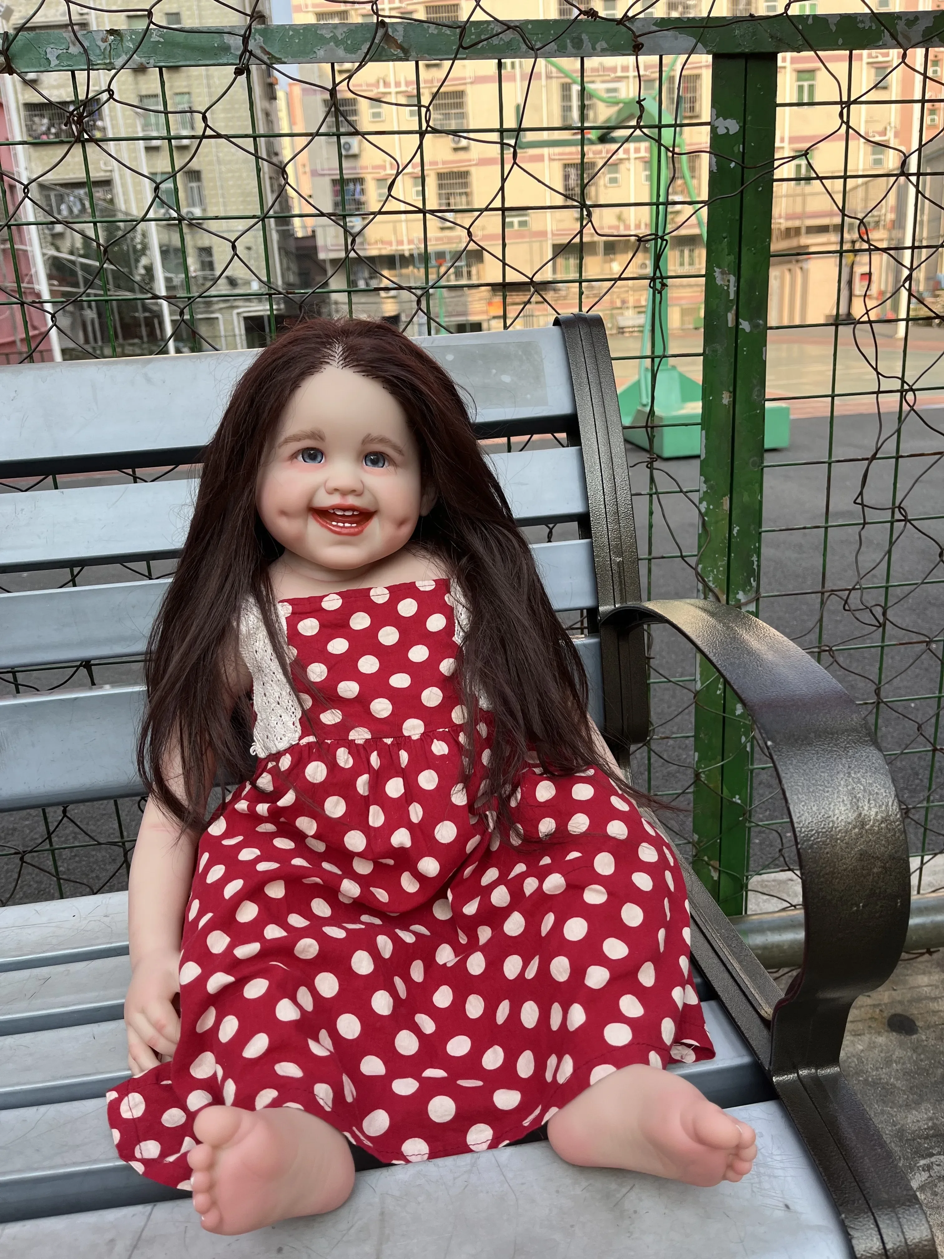 SINO-BB Customized Limited Supply 32inch Rebron Baby Dimple With Hand-Rooted Long Brown Curly Hair Alredady Finished Doll