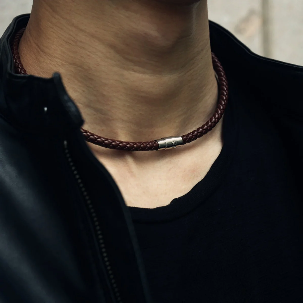 Collar de cuerda de cuero con cierre magnético de acero inoxidable de 4mm/6mm/7mm para hombres y mujeres, Gargantilla de cuero marrón y negro Simple Punk, joyería