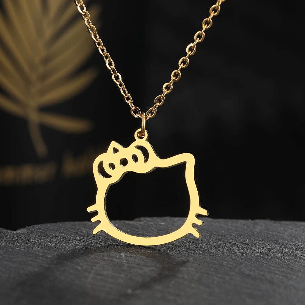 Stainless Steel Necklaces Japanese Anime Cute Kitten Fashion Pendants Chain Choker Aesthetic Necklace For Women Jewelry Gifts