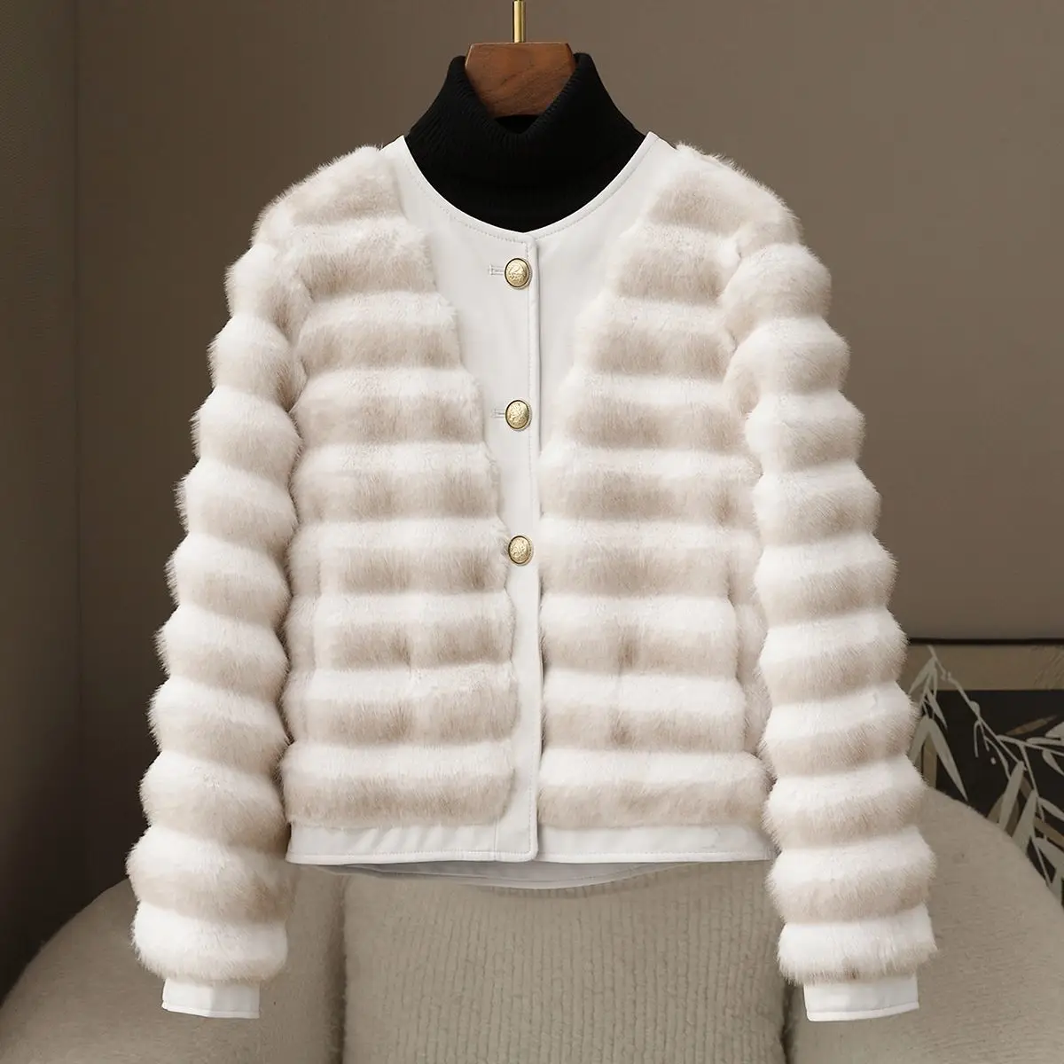 

Factory stock 2025 autumn and winter new warm mink fur jacket round neck imitation mink grass coat for women