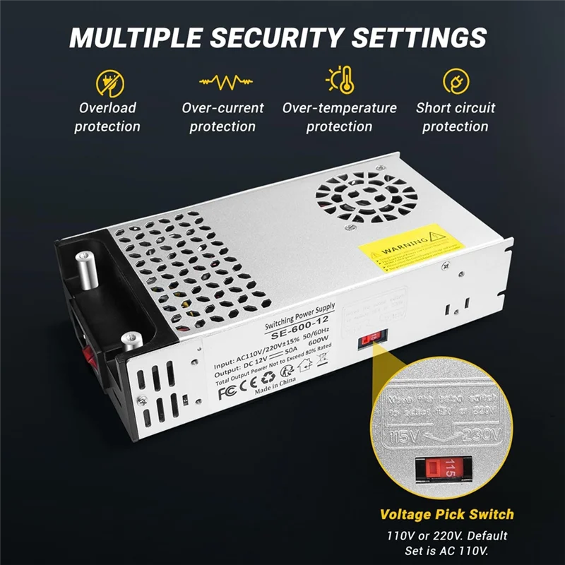 M12K-مزود الطاقة، 110 فولت التيار المتناوب إلى 12 فولت تيار مستمر محول 12 فولت 600 واط 50A تيار مستمر محول التبديل لشريط LED ، شاشة LCD محول القابس الولايات المتحدة