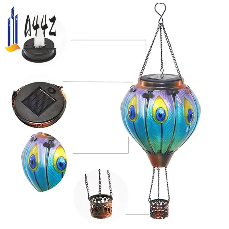 

A44Z-Outdoor Lanterns Hot Air Balloon Solar Lantern With Candle Holder For Garden Decor,Hanging Solar Light Outdoor Peafowl