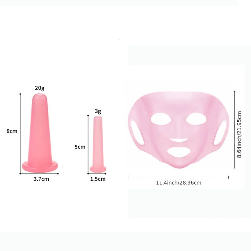 الوجه العين إزالة التجاعيد الرعاية أداة تدليك كوب الحجامة + سيليكون قناع الوجه مجموعة غطاء الرقبة الجسم مكافحة الشيخوخة رفع الجمال أداة #6