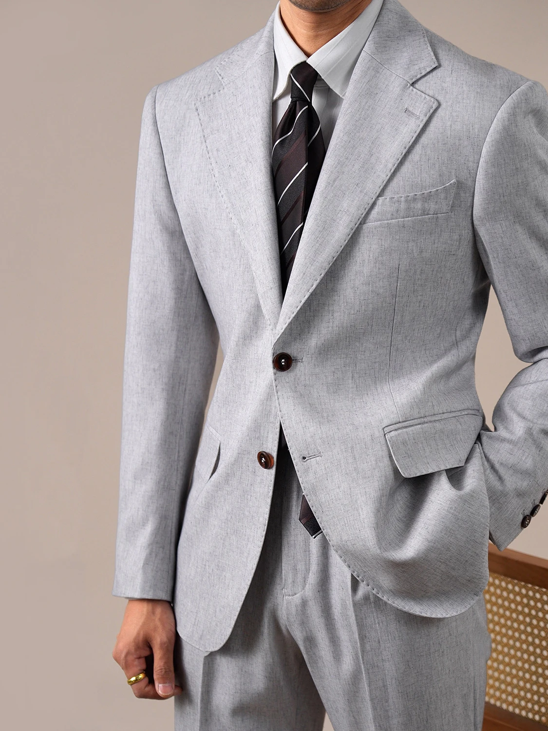 Men's 9% Linen Naples Grey Suit Italian Style 2 Piece Blazer Set Breathable Casual Business Wedding Clothing for Spring Summer