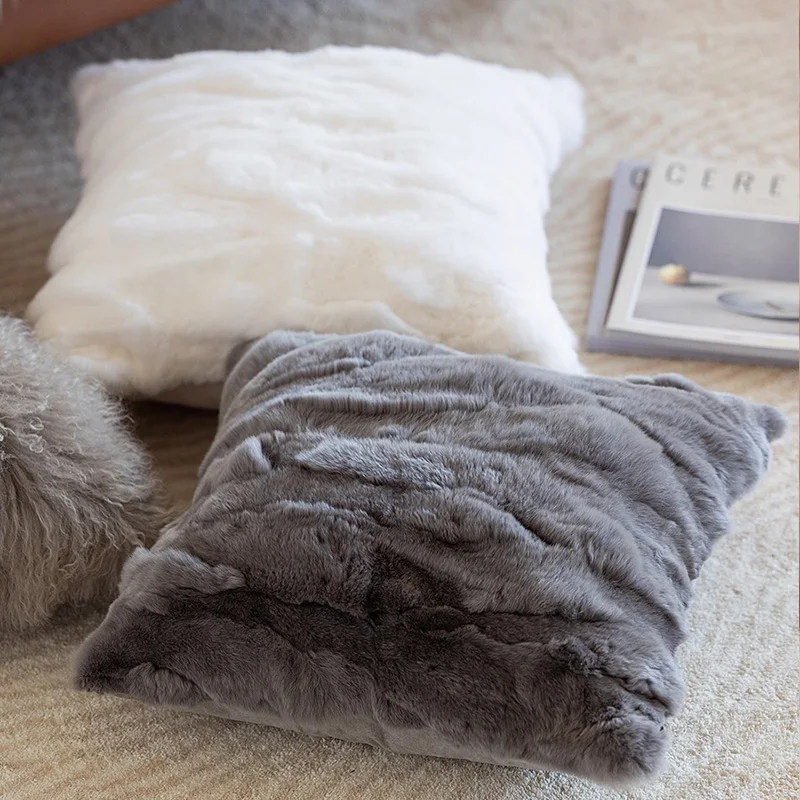 Free Shipping CX-D-27A2 45X45cm Cheap New Product Soft Plush Rex Rabbit fur Wholesale Decorative Cushion Cover