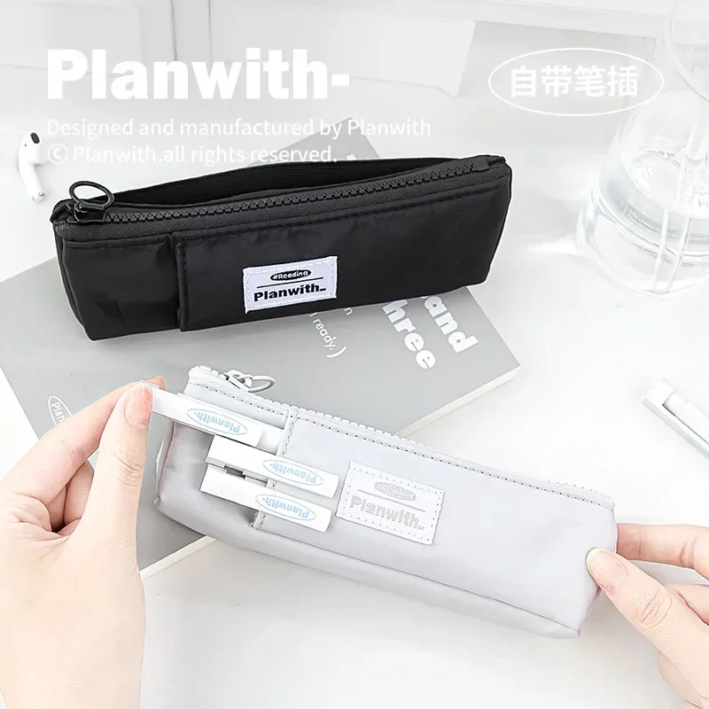 1 Piece Mini Pencil Pouch Simplicity Solid Color Series Pencil Case with Strap Small Portable Stationery Storage Bag Student