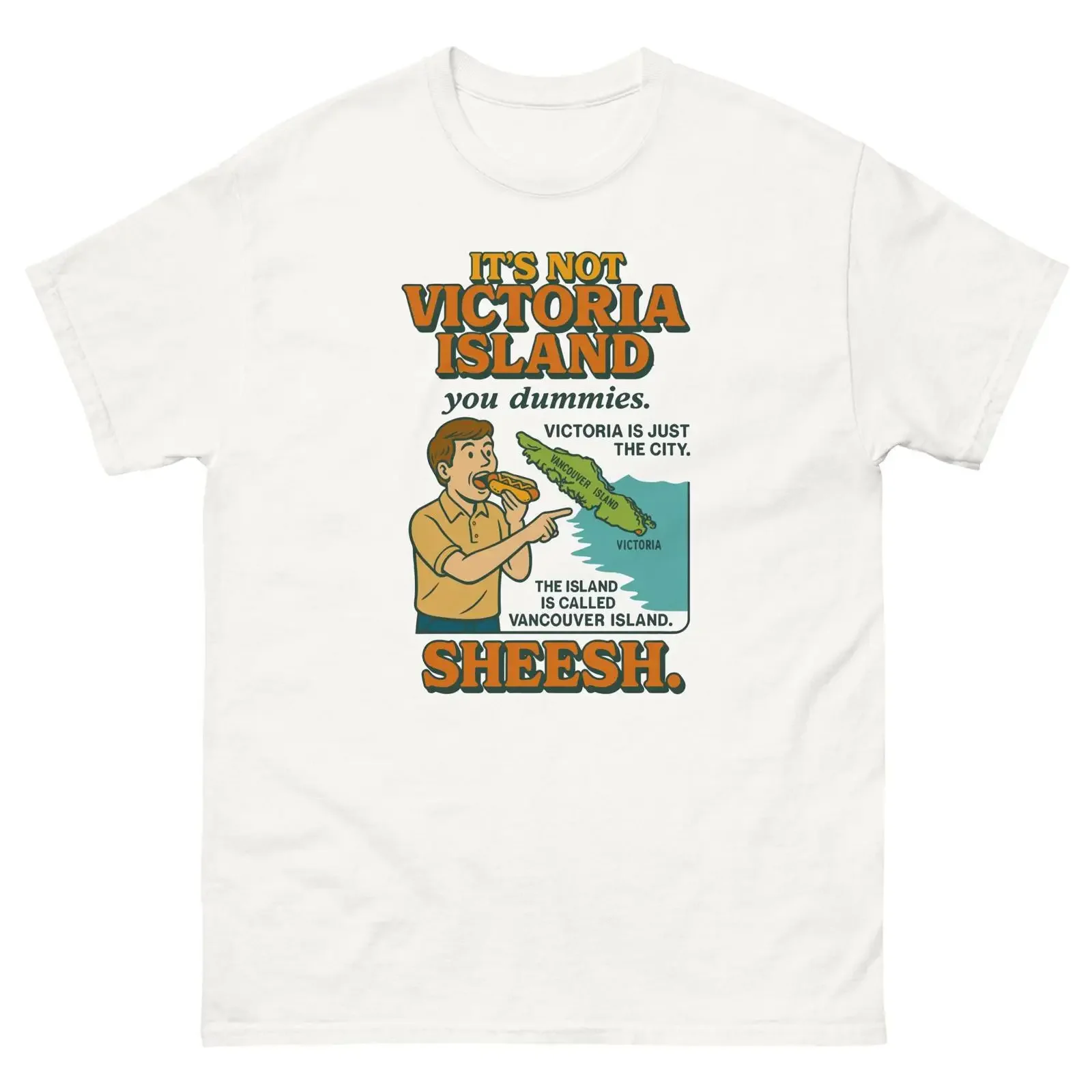 T-shirt humoristique sur la géographie canadienne, « It's Not Victoria Island », avec carte rétro de Vancouver pour les habitants et les touristes, style vintage délavé