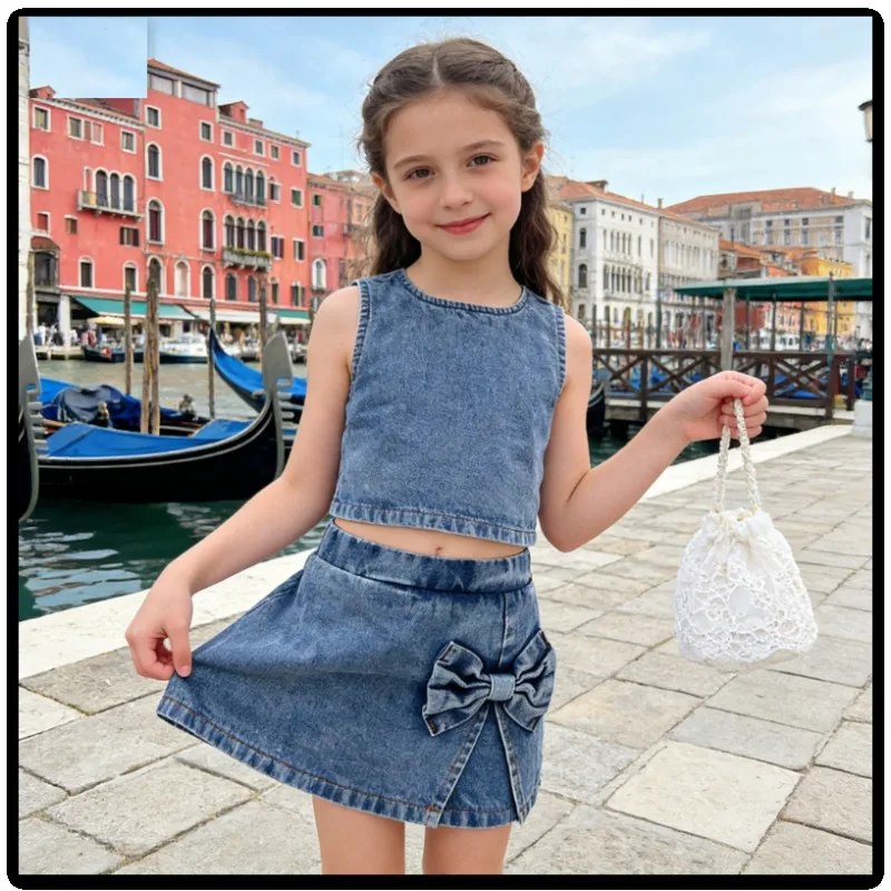 

Летний комплект для девочек: хлопковая футболка с коротким рукавом и джинсовая юбка, удобная одежда для малышей