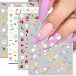 3d Nail Art Decals SummerDaisy White Petals Flowers Strawberry Fruits Nail Stickers Decoration For Nail Tips Beauty