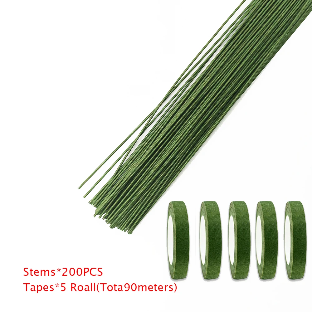 Groene Bloem Stem Sticks DIY Bloemenmateriaal Handgemaakte Draadstelen Bloemvormige Tape Zelfklevende Boeket Bloemen Stam Papieren Tapes