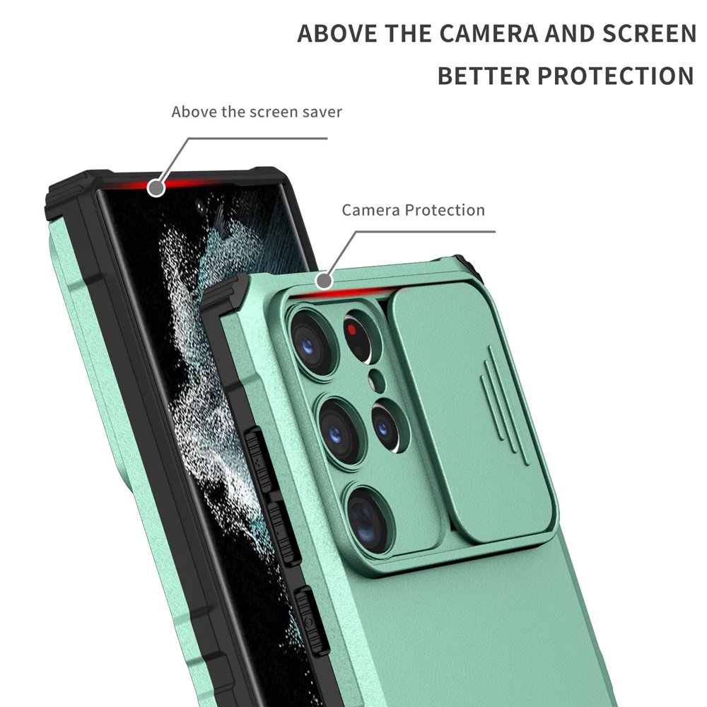 Shockproof Case for Samsung S23 Ultra 5G S22+ S21 FE Slide Camera Lens Protection Stand Phone Cover for Galaxy Note 20 image 5