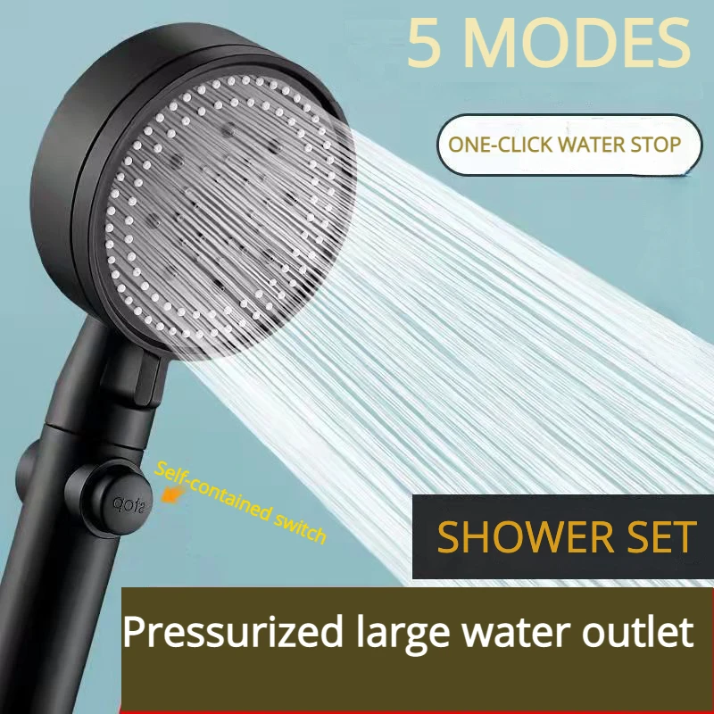 

Shower Head Water Saving Black 5 Mode Adjustable High Pressure Shower One-key Stop Water Massage Eco Shower Bathroom Accessories