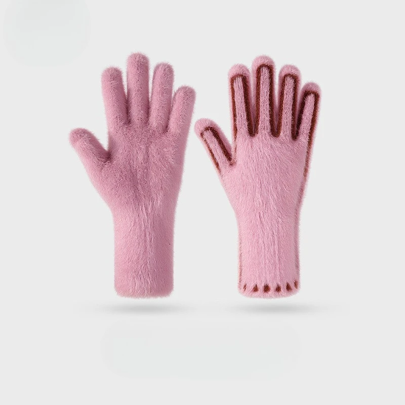 2025 Autumn and Winter Warm Gloves Girls Cute Outdoor Cycling Windproof Cold Flip Finger Touch Screen Thickened Plush Gloves