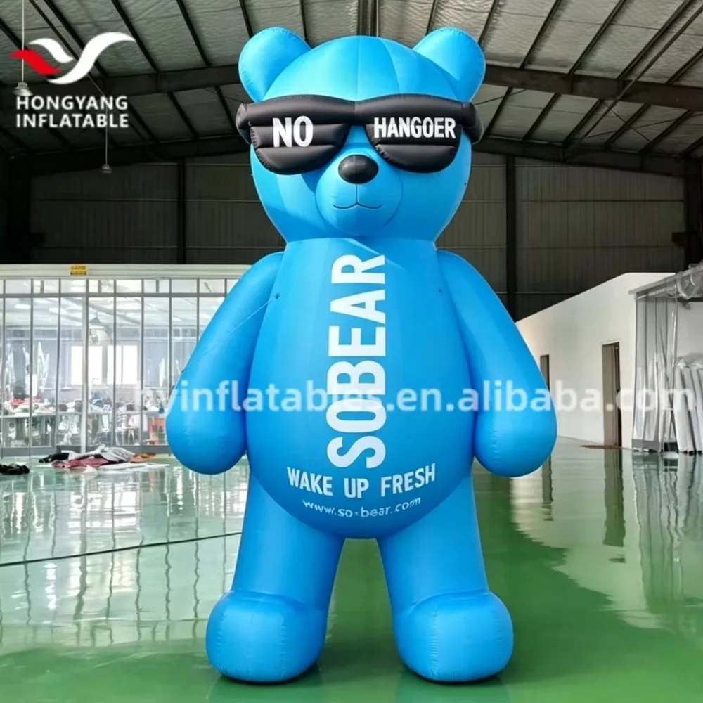 Giant Durable Multi-Color Oxford Cloth Inflatable Blue Bear With Sunglasses Built-In Fan Plug Powered For Event