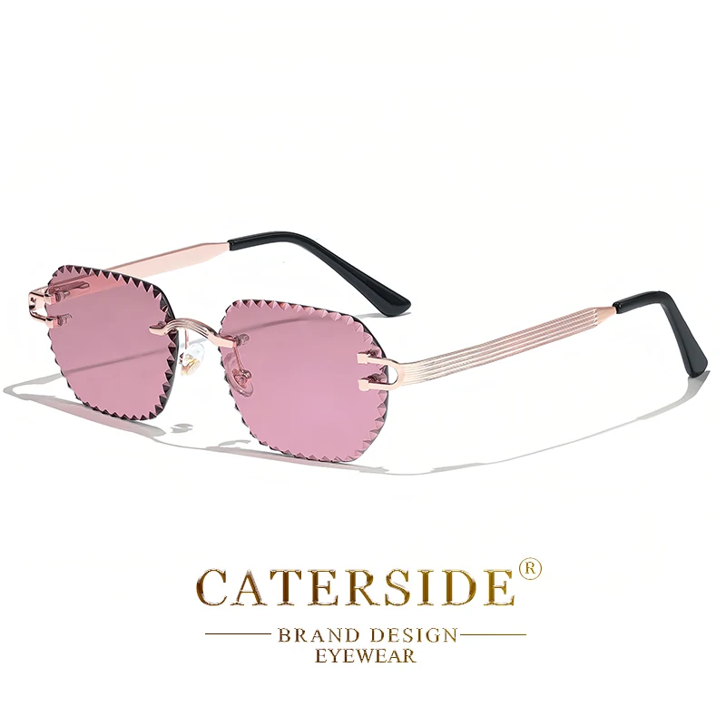 CATERSIDE Neue randlose Sonnenbrille für Herren, quadratisch, modisch, mit geschliffenen Gläsern, Markendesign, Sonnenbrille für Damen, Party, Festival, Brillengeschenk – Detail 21