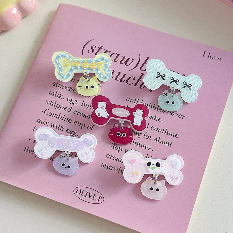 Gato Pingente Hairpin para Mulheres e Meninas, Doce Cartoon Bone Hair Clip, Side Bangs Clip, Acessórios para Cabelo Kawaii, Presentes de Moda