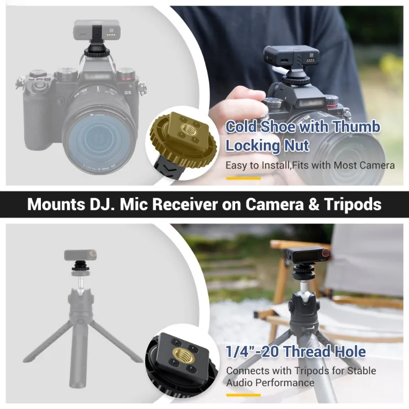 A42T-Cold Shoe Adapter 1/4-20 Tripod Thread For DJI Mic For Use For On Cages Tripods Cameras And For On-Camera Hot Shoe Mounting