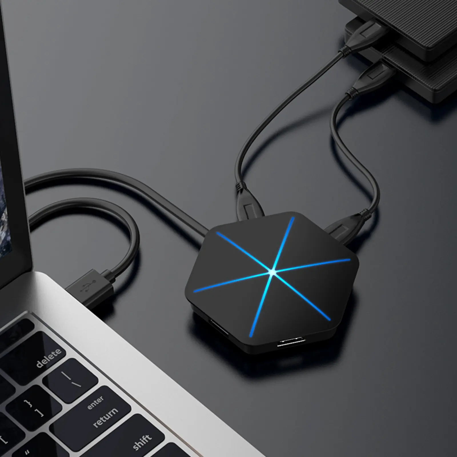 

1Pcs 6 Port USB Hub Computer Expansion Adapter Multifunction Portable Data Hub High and Play Compatible with Laptop